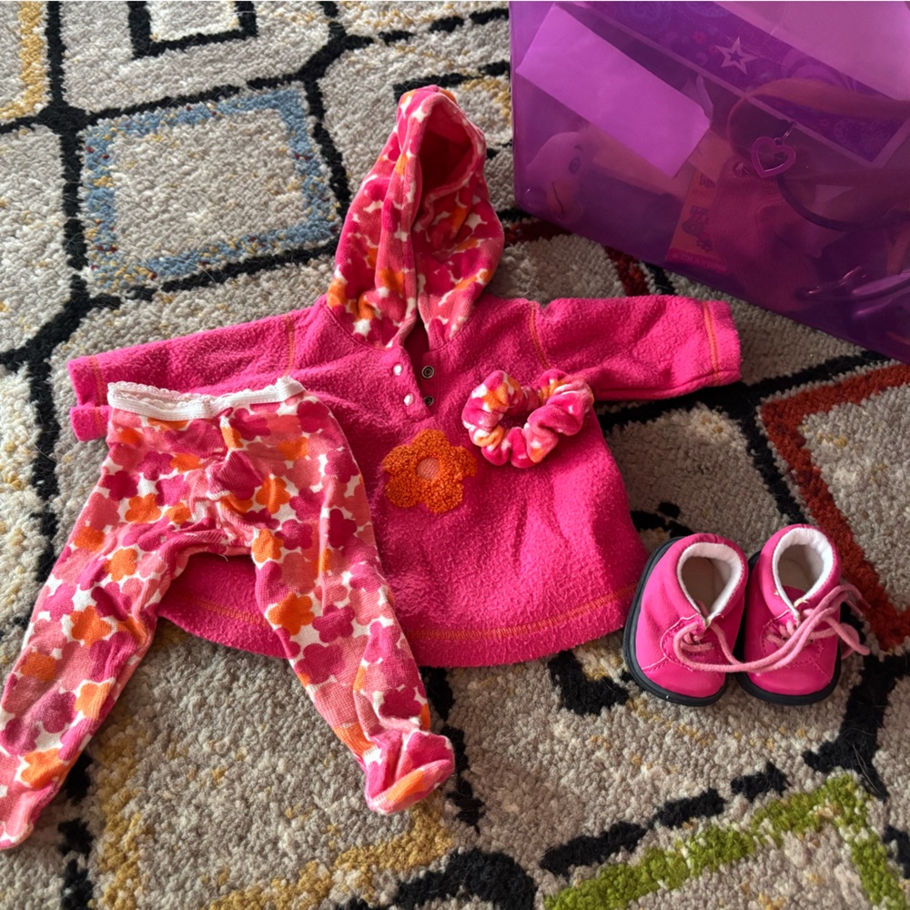 Bitty Baby Pink Floral Hoodie Set with Matching Shoes